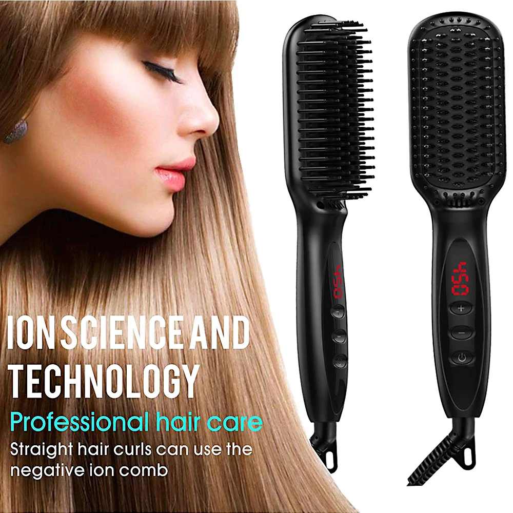 

Quick Hair Straightener Brush Styling Tools Ceramic Heating Hair Hot Comb Straightener Temperature Display Anti-Scald Effective