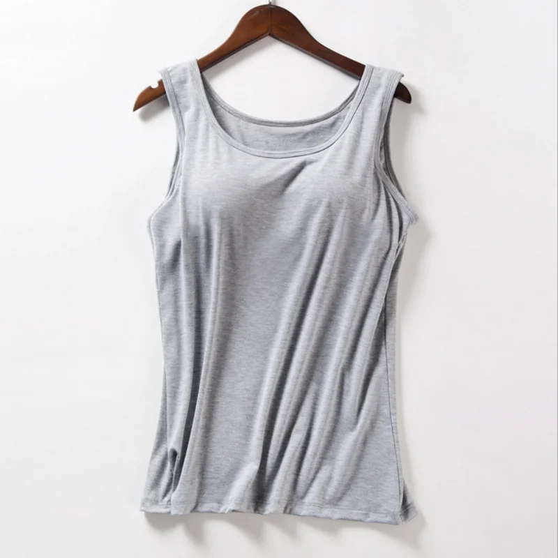 

Women Built In Bra Padded Tank Top Modal Breathable Summer Fitness Tops Push Up Bra Vest Camisole Solid Casual Basic Shirt