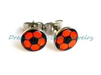 

Orange Color Football Earring Stud Oil Design 8mm Ball 316L Stainless Steel Earring Nail Jewelry For Women Girl Free Shipping