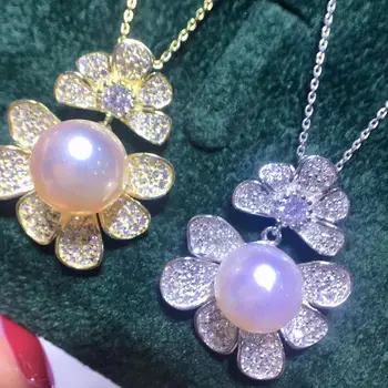 

Flower Style 925 Sterling Silver Necklace Set Findings Jewelry Settings Mountings Parts for Akoya Edison Pearls, Coral, Jade