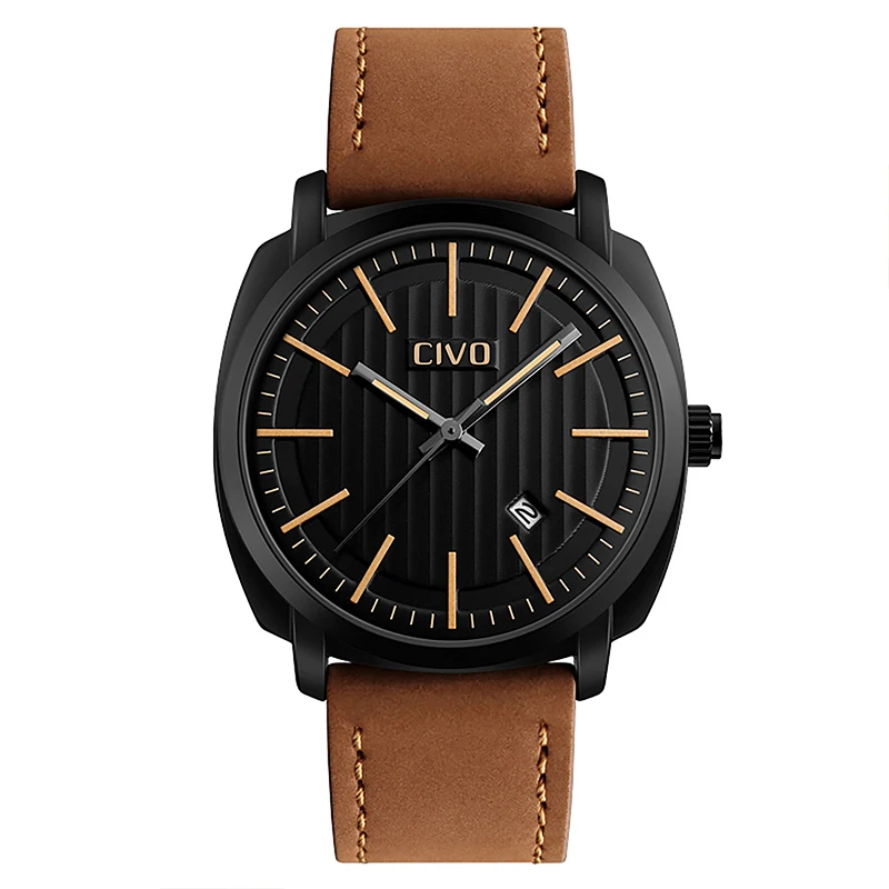 CIVO для мужчин's часы в простом стиле Мода Аналоговый Дата календари наручные часы водостойкие повседневное Бизнес Кварцевые Montre Homme - Цвет: leather brown
