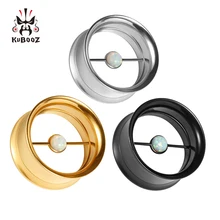 KUBOOZ пирсинг для ушей из нержавеющей стали ювелирные изделия для тела Опал двойные расклешенные пробки туннели носилки серьги измерительные приборы шпильки расширитель 2 шт