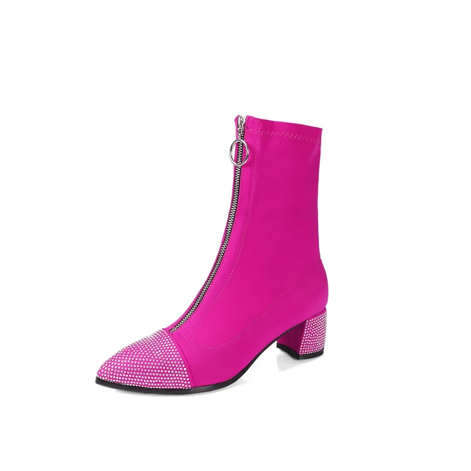 

2019 spring fashion women's boots high quality materials shiny decorative pointed toe 5CM high heel comfortable women's boots