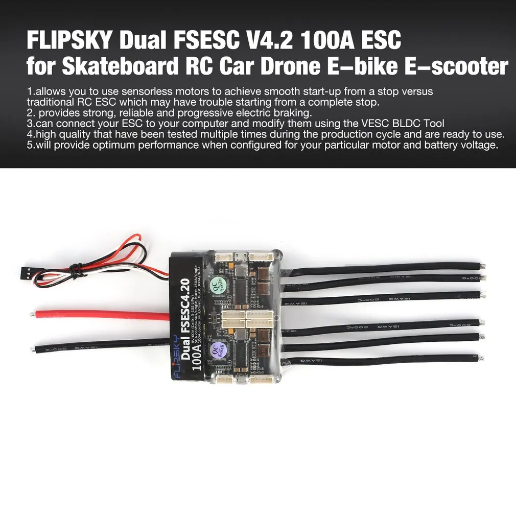 

HGLRC FLIPSKY Dual FSESC 4.2 100A ESC Electronic Speed Control for Electric Skateboard RC Car Boat E-bike E-scooter Robot