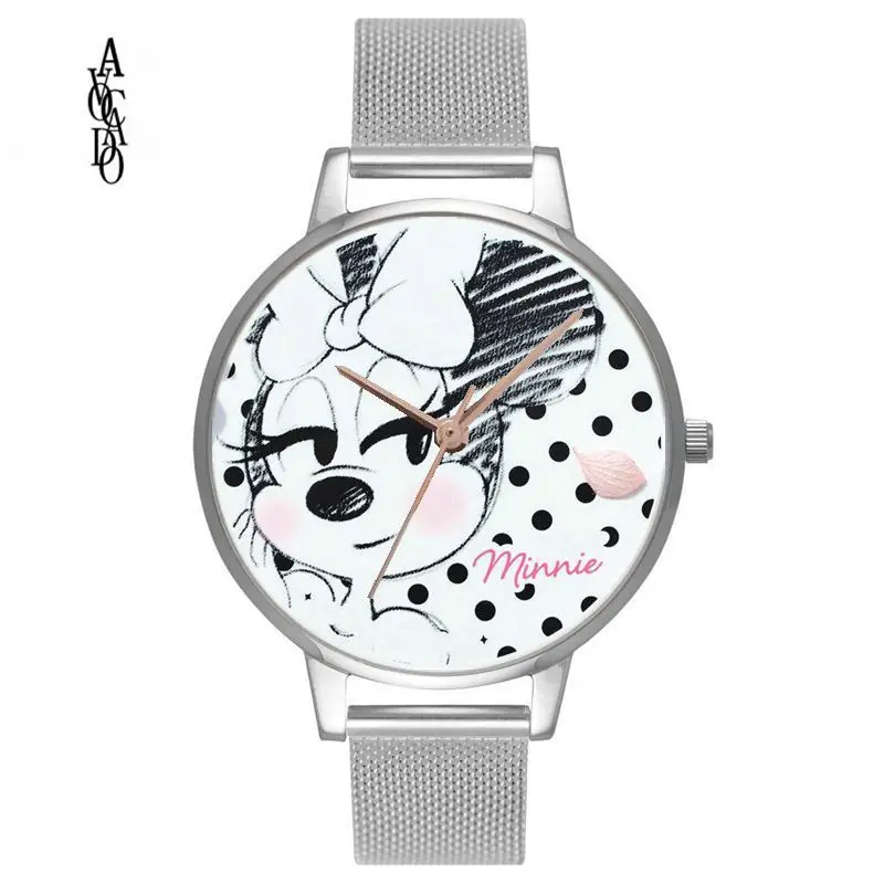 Авокадо Минни Маус мультфильм часы с рисунком детские часы для женщин дамы студентов девушка часы подарок - Цвет: Silver 3