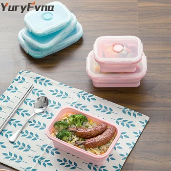 

YuryFvna 3 or 4-Piece Silicone Lunch Box Food Storage Container Collapsible Meal Prep Container Kitchen Microwave Freezer Safe