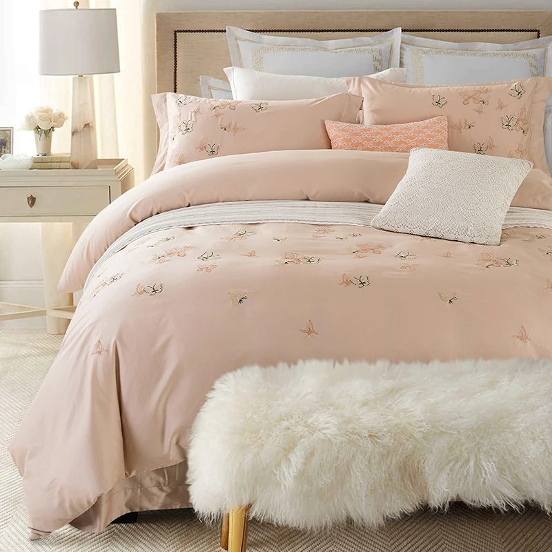 

2017 Bedding Set Duvet Cover Set European style Butterfly Home textiles pillowcase 4pcs Queen King bed Size white Bed Sheet