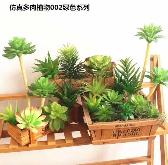 15 pcs Various Artificial Succulent Plants Lotus Landscape Decorative Flower Mini Green Fake Succulents Plant Garden Decor - Цвет: green 002