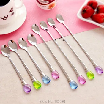 

4Pcs Fashion Long Handle Dessert Spoon Stainless Steel Coffee Milk Tea Honey Icecream Spoon Long Bar Spoon Kitchen Tools