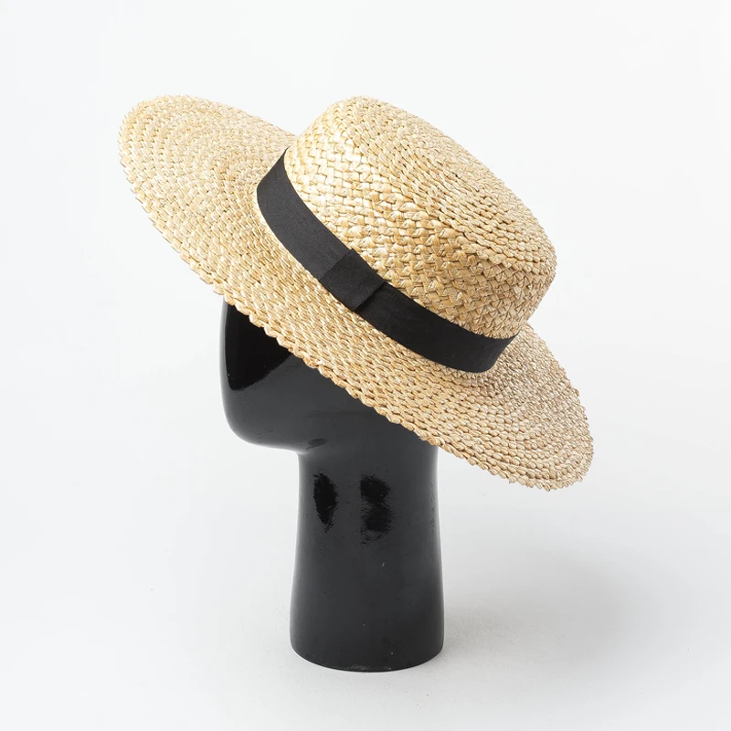 

Straw Boater Hat Lady Koren Sun Hat 2019 Summer Vacation Beach Hats UV Protection Handmade Top Quality 691012