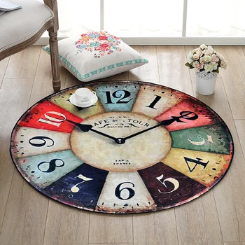 

Vintage Wall Clock Printing Chair Mat Area rug Baby Crawling Rugs Yoga Mats Home Decoration Big Round Carpet For Living Room C15