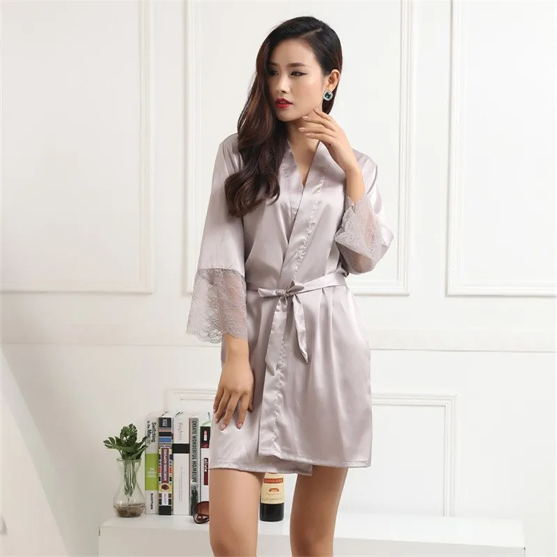 Sexy eyelash Lace Women Bathrobe Short Sleeve Loose Female Robe Women