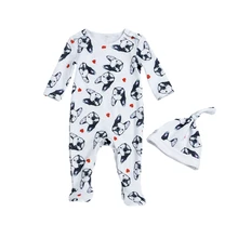 Детские комбинезоны; маленькие хлопковые комбинезоны для новорожденных мальчиков; Одежда для девочек; одежда для малышей с принтом собаки; г. Комбинезон с длинными рукавами и шапочкой