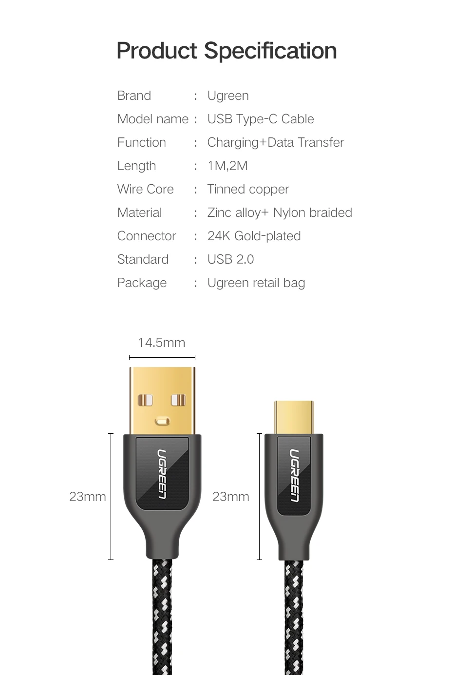 Ugreen нейлоновый USB C кабель 3A Быстрая зарядка цинковый сплав usb type C кабель для samsung S9 S8 Plus huawei mate 20 Pro usb type-C кабель