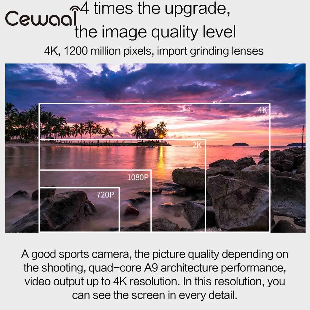 Cewaal Ultra HD 1080 P Спортивная камера с двойным экраном 150 широкоугольный объектив видеокамера для плавания wifi Портативный