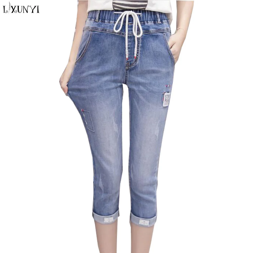 LXUNYI Plus Size Elastic Waist jeans Women Korean 2019 Summer Women's ...