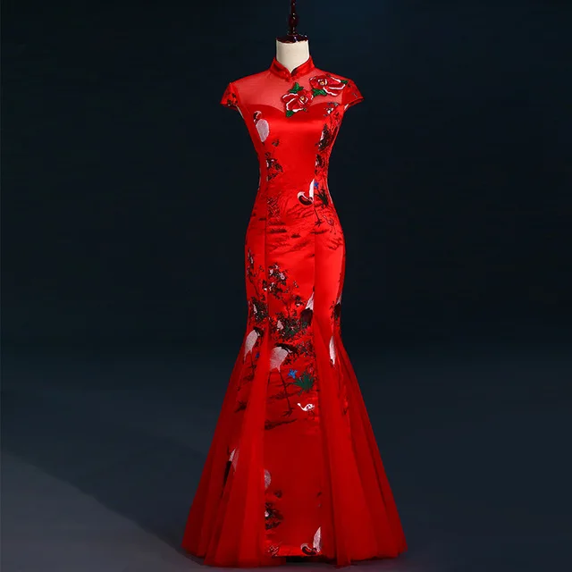Китайский стиль свадебное длинное Cheongsam ретро сексуальное тонкое вечернее платье вечерние платья свадебное платье Qipao модная Дамская