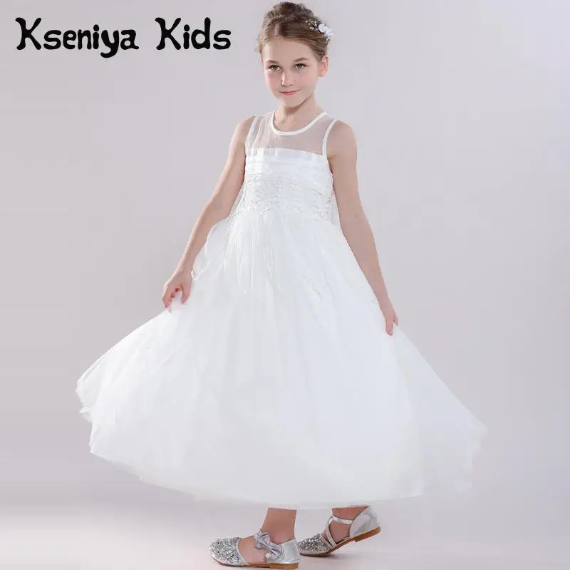 

Kseniya Kids Girl Princess Dress Ball Gown Hollow Bow Long Evening Dresses Children Graduation Dress 10 12
