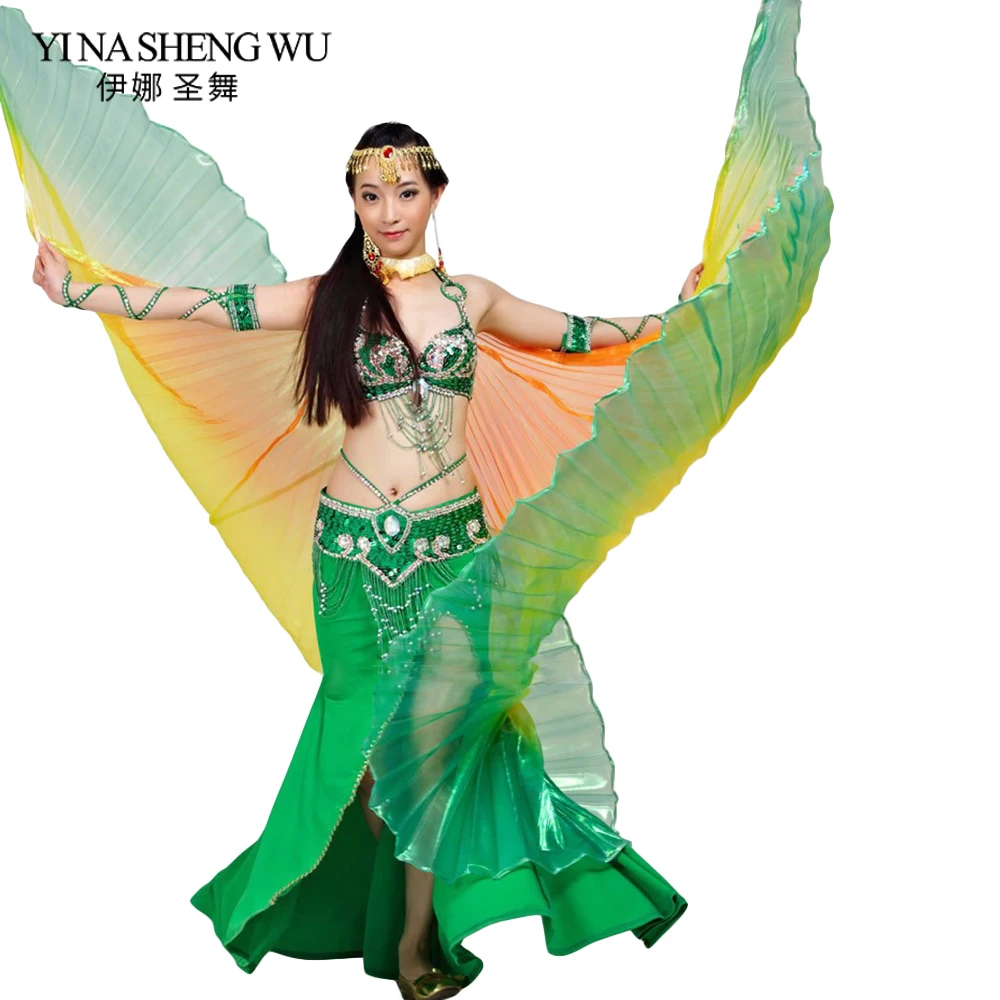 Взрослый танец живота трехцветные крылья прозрачные цветные крылья аксессуары для танца живота реквизит для сцены без палочек