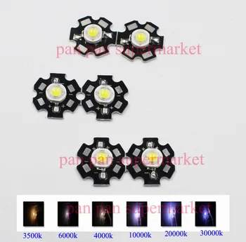 

10PCS 1W 3W High Power cool/warm white 3500k 4500k 6500k 10000k 20000k-30000k LED Chip + 20mm star pcb