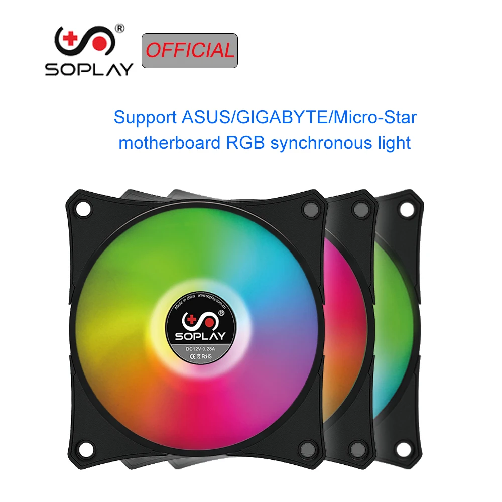 

SOPLAY RGB LED PC Case 120mm Fan Cooler PWM Adjustable Color PC Fan Computer Case Fan Cooling Radiator Hydraulic Bearing