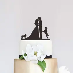 Свадебный торт Топпер, жених и невеста с собакой торт Топпер, украшение для свадебного торта уникальный торт Топпер украшения