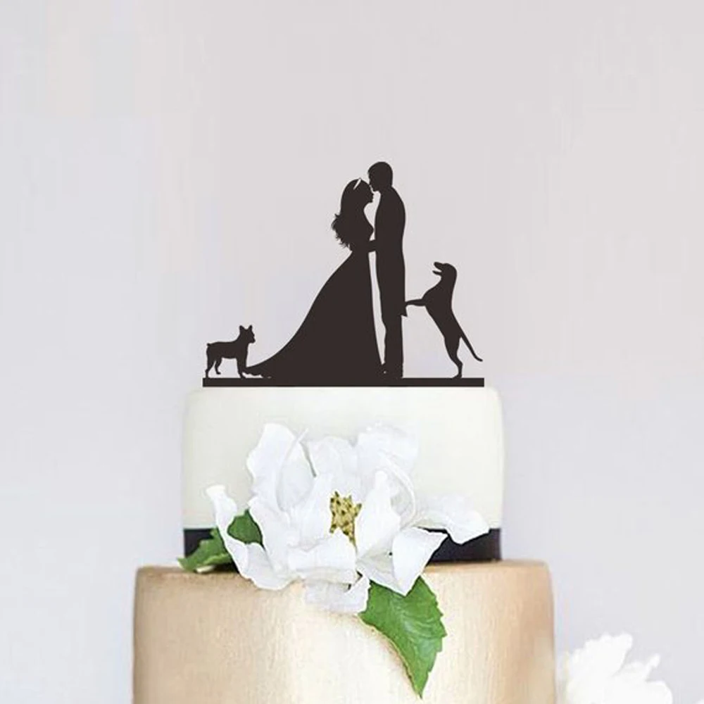

Wedding Cake Topper, Groom And Bride with Dog Cake Topper, Wedding Cake Decoration Unique Cake Topper Decoration