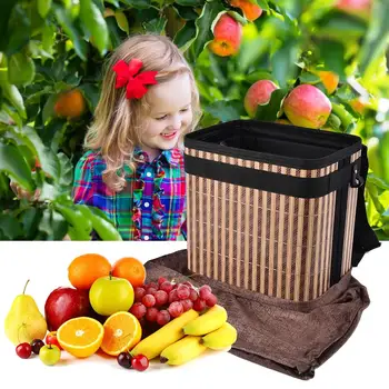 

Handmade Bamboo Storage Basket Fruit/Vegetable Harvest Picking Organizer With Apron Bamboo Bucket For Farmer Garden Flower Pot