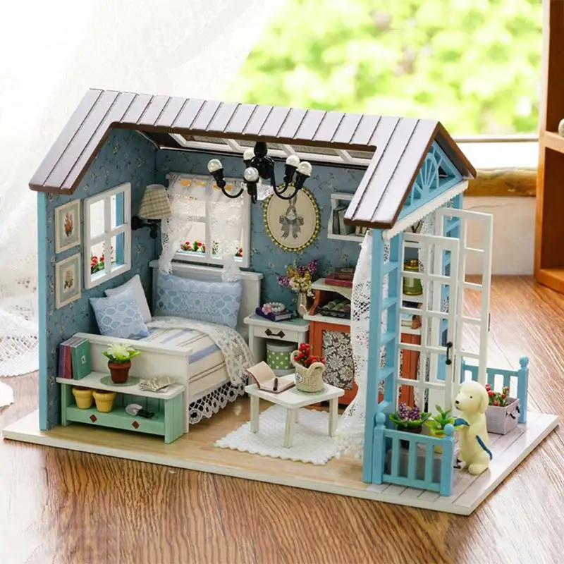 Миниатюрный Кукольный дом DIY маленький дом с видом на море деревянная хижина вилла Сборная модель Хелен Кост Подарочная мебель для детей подарок на день рождения для девочки