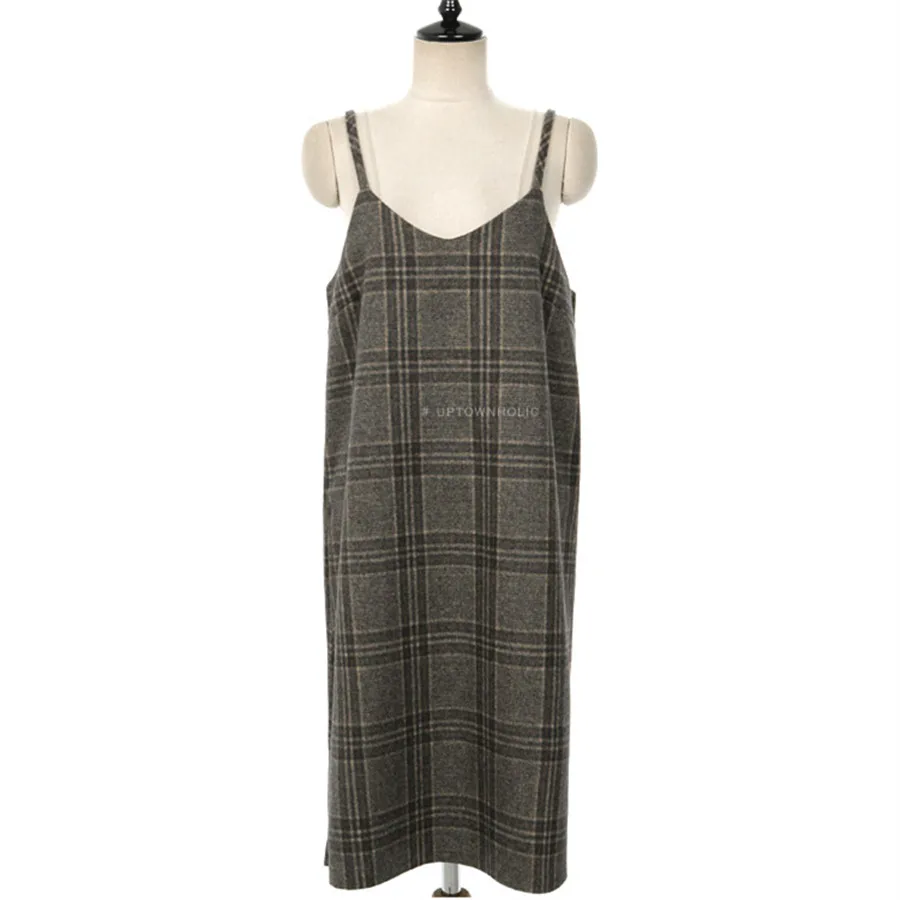Koop S XL Lente robe femme Casual Boho OL Casual Mouwloze Plaid Vrouwen Jurken Vrouwelijke Jurk v hals grid bretels Gewaad femme Vestido
