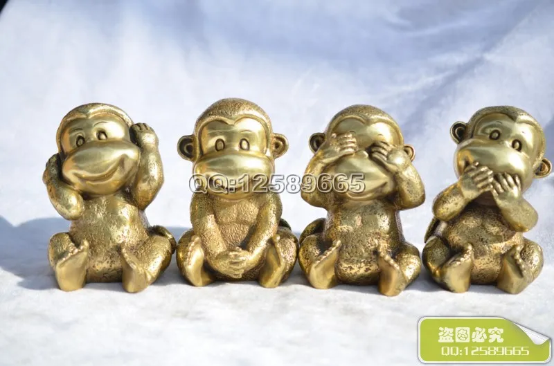 4pcs/lot Chinese Brass Animal Statue Four Monkeys Copper Statue Bronze