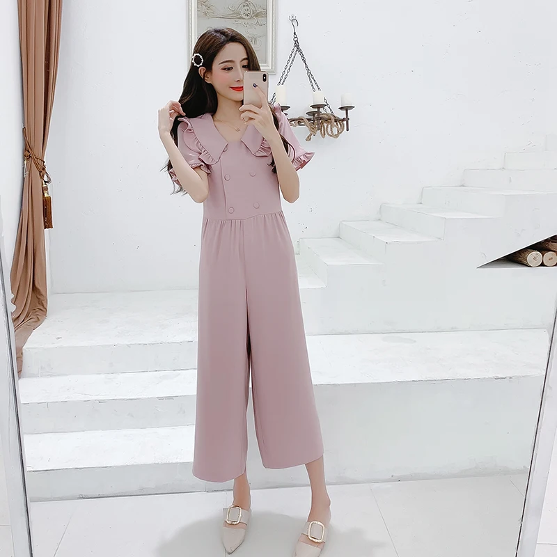 Korean Style 2019 Women Jumpsuits High Waist Wide-leg Woman Bodysuit Peter Pan Collar Rompers Womens Jumpsuit Combinaison Femme Korean Style 2019 Women Jumpsuits High Waist Wide-leg Woman Bodysuit Peter Pan Collar Rompers Womens Jumpsuit Combinaison Femme