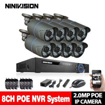 

NINIVISION 8CH 1080P POE NVR CCTV System Kit with 8PCS 1080P 2MP IR 35M Bullet POE IP Camera Outdoor Security System XMEYE P2P