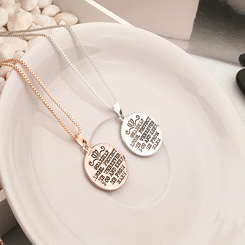 Fashion Women Silver Gold Color Necklace Jewelry Angel Protect Me Letter Pendant Necklace Angel Wing Fairy Necklace Jewellery