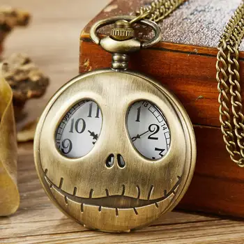 

Vintage Tim Burton The Nightmare Before Christmas Quartz Pocket Watch Jack Skellingt On Bronze Chain Necklace Clock Men Women