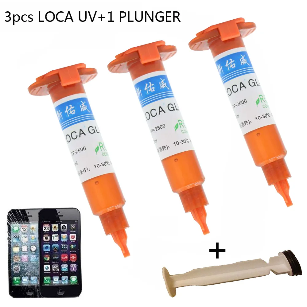 3 шт. DUV 5 мл TP-2500 LOCA UV клей+ Плунжер Жидкий оптический прозрачный клей uv клей tp2500 для сенсорного экрана samsung galaxy iPhone