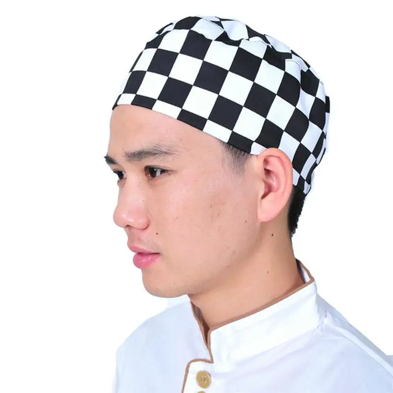Professional Black & White Check Pattern Chefs Hat Cap Kitchen Catering
