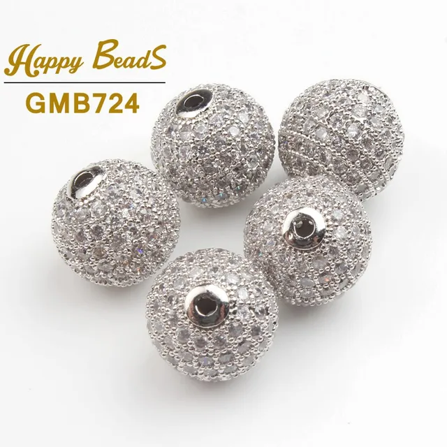 3pcs/lot Round Ball CZ Beads Metal Brass Micro Pave Crystal Zircon Space Beads For Jewelry DIY Charm Bracelet Making 4/6/8/10mm 3pcs