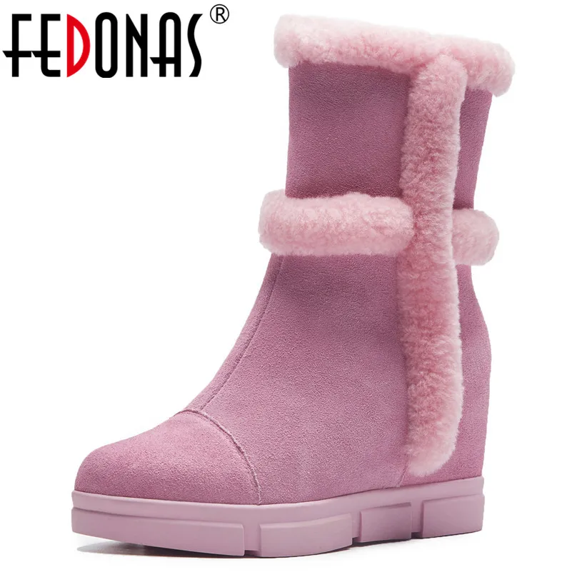 

FEDONAS New Women Cow Suede Increasing High Heeled Ankle Boots Zipper Short Warm Snow Boots Short Martin Shoes Woman Basic Boots