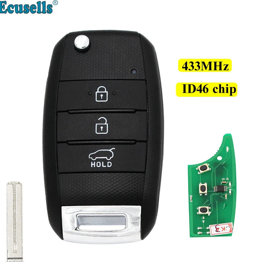 

3 Button Keyless Remote Key Smart Car Key 433MHZ 46 Chip For Kia K5 Sorento Sportage 2013 2014 2015 with Uncut Blade