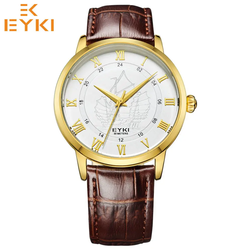 Relógio de Quartzo Relógios de Pulso à Prova Pulseira de Couro Eyki Super Fashion Homens Mulheres Analógico d’ Água Relógio Masculino Montre Femme Top