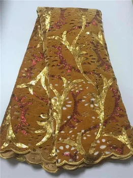 

New French Nigerian sequins net lace,African velvet tulle mesh Sequence lace fabric high quality for wedding dress 5yards/lot