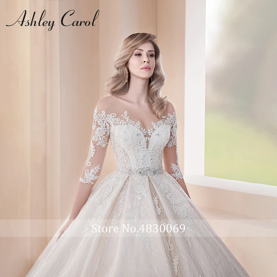 Эшли Кэрол сексуальное с вырезом сердечком и рукавом до локтя платье принцессы кружевное свадебное платье роскошный кристалл из бисера собор свадебное платье с длинным подолом