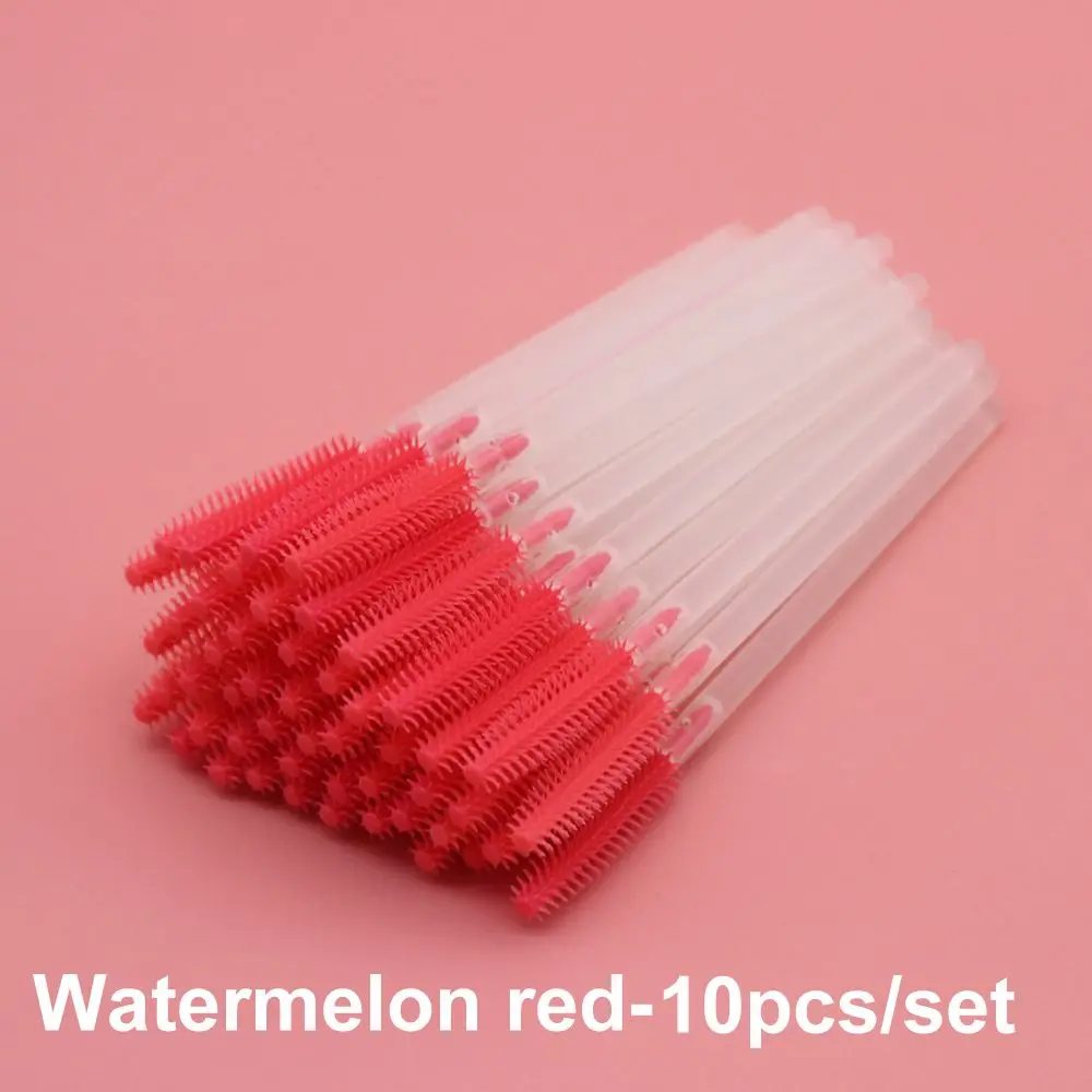 watermelon red 10 шт., одноразовые кисти для наращивания ресниц, для бровей, тушь для ресниц, палочка, аппликатор, ложки для ресниц, косметические кисти, набор, инструменты для макияжа - Handle Color: watermelon red