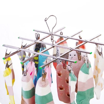 

20 Clips Collapsible Stainless Steel Windproof Clothespin Laundry Hanger Sock Towel Bra Drying Rack Clothes Peg Hook Airer Dryer