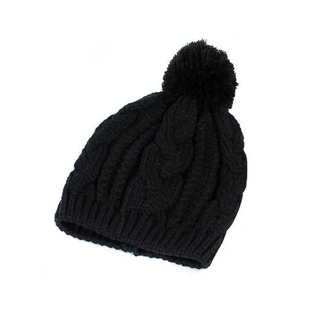 Горячая распродажа! Теплая Зимняя мужская и женская вязаная шапка с помпоном мешковатая шляпа-черный