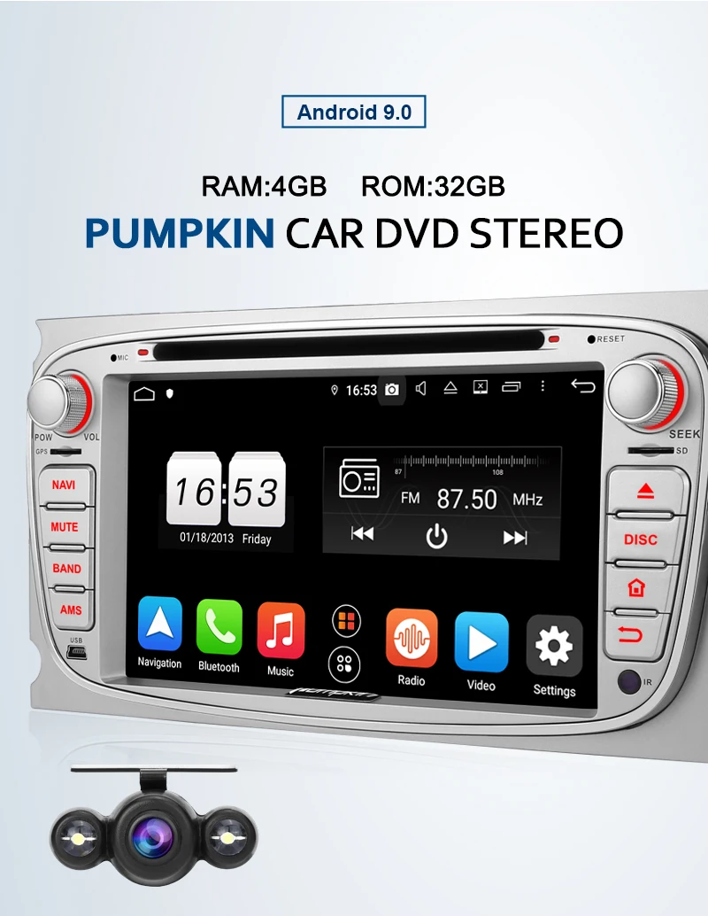 Тыква 2 Din 7 ''Qcta-Core 4 Гб ram 32G rom Android 9,0 gps навигация для Ford Focus/Mondeo Автомобильный Радио Аудио Стерео dvd-плеер