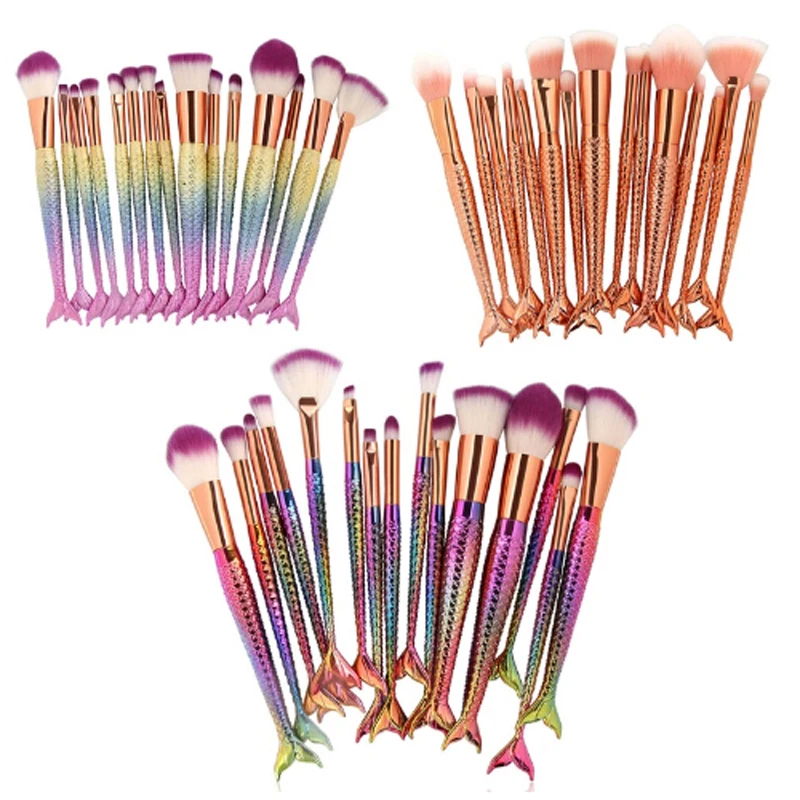 Профессиональные разноцветные кисти для макияжа в виде русалки с радугой, 15 шт., наборы кистей для макияжа в виде единорога, инструмент для нанесения основы