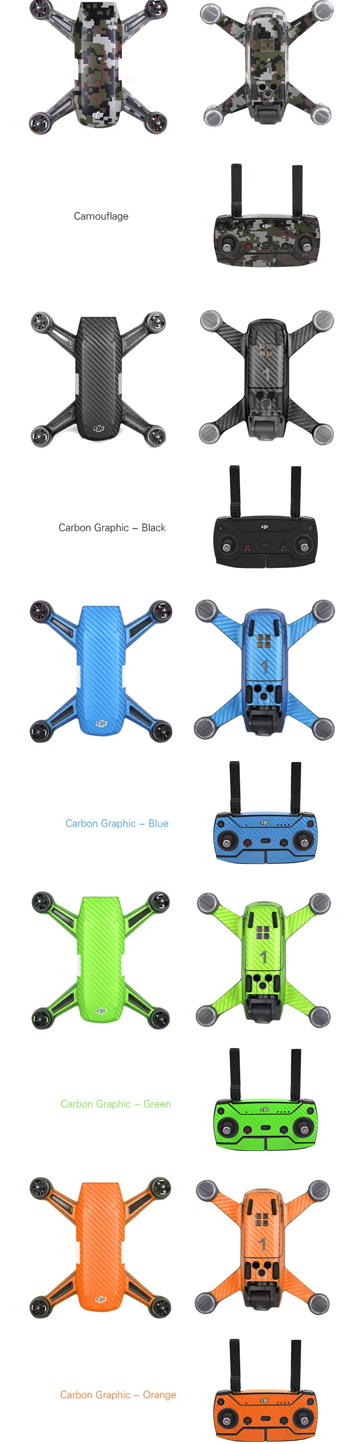 Корпус дрона и наклейки на батарейки Водонепроницаемые ПВХ карбоновые графические наклейки для DJI SPARK