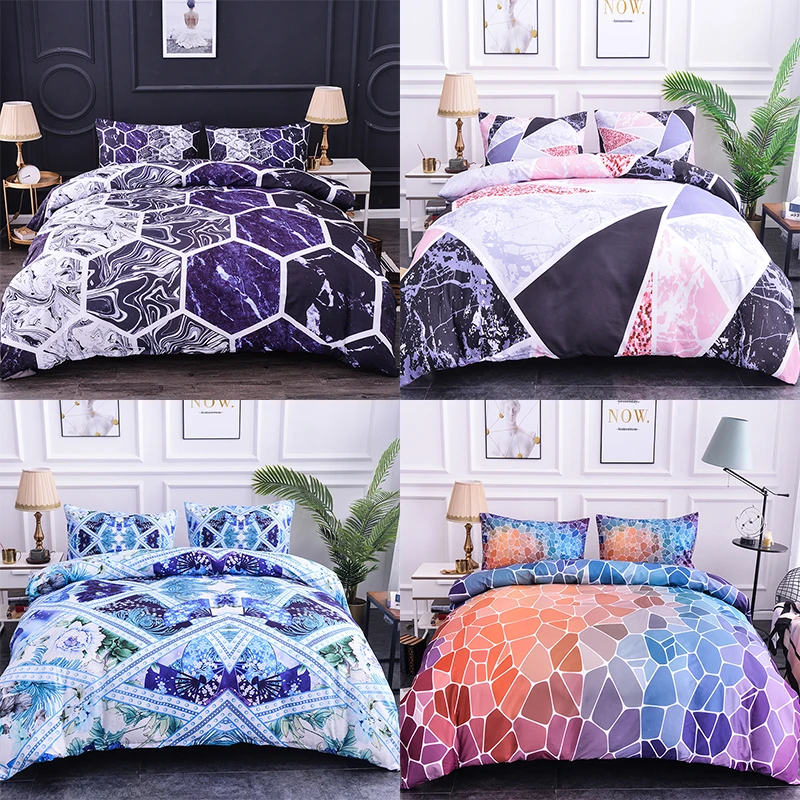 

Boniu Geometric Duvet Cover Set 2/3pcs Marble Print Blocks Cube Bedding Set Fashionable Bedspreads Pillow Case Cover Queen Size